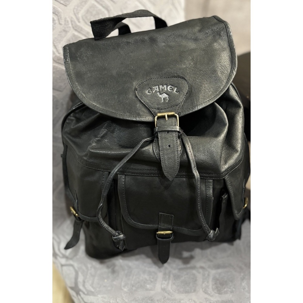 Vintage Camel Cigarettes Black Leather Drawstring Multi Pocket Collectors Bag - Picture 3 of 12